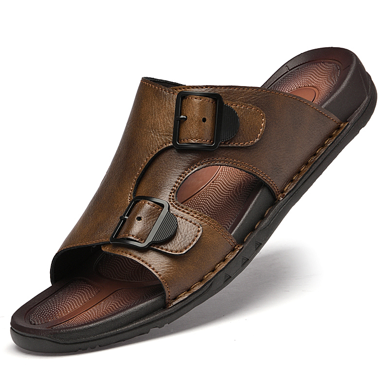 Flip Flop Leather Men - Sommer Herren Leder Hausschuhe Männer verstellbare