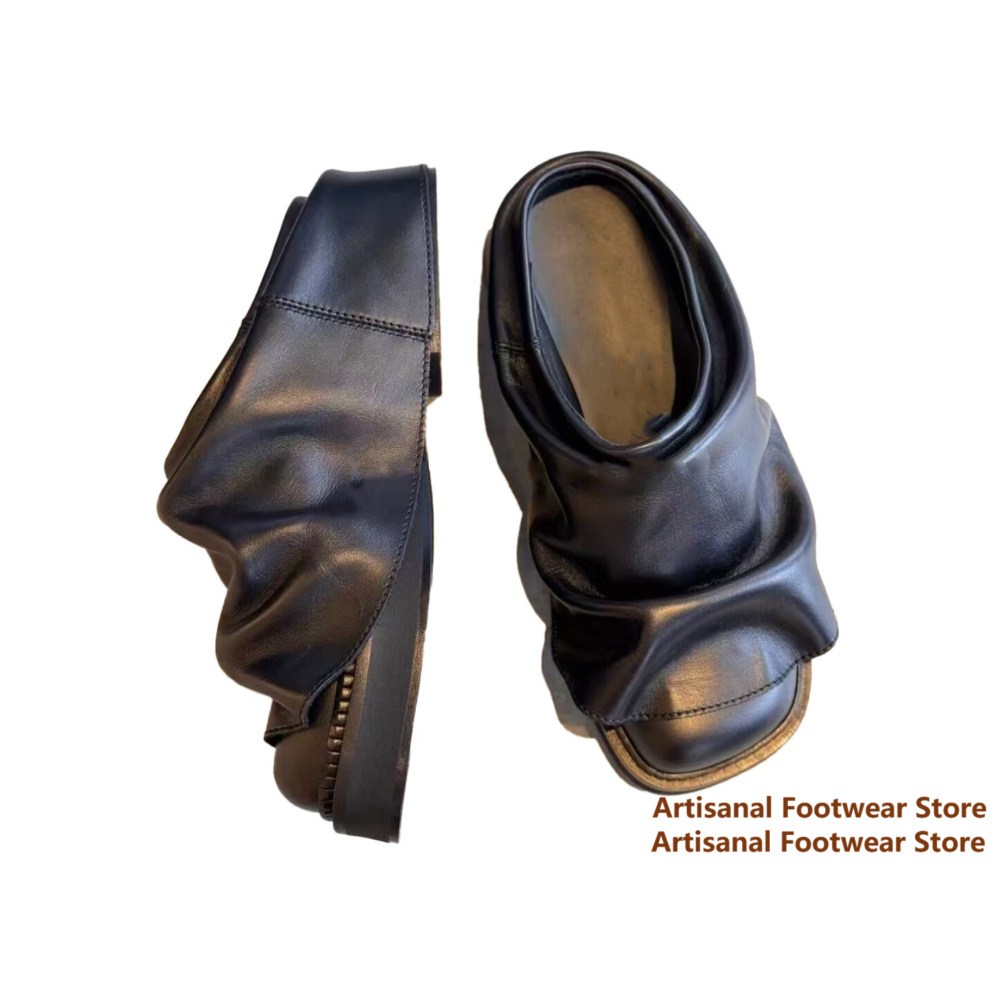 Flip Flop Leather Men - Geraffte Slipper aus weichem Leder mit